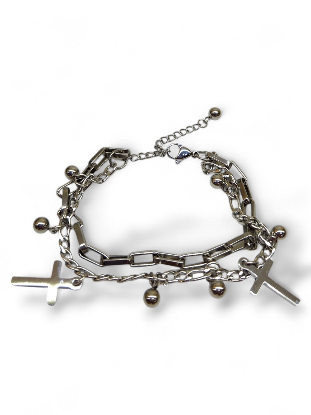 Silver Cross Charm Layered Bracelet - Women Jewelry
